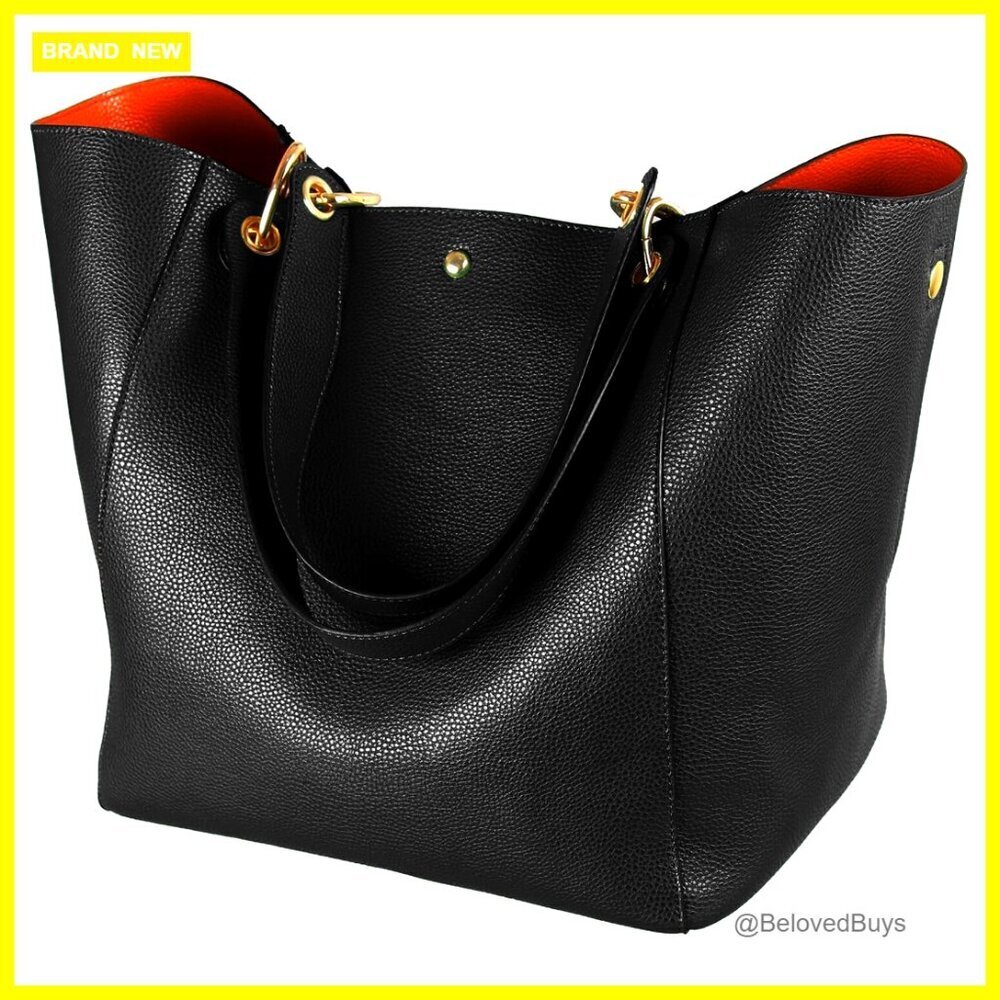 Large Waterproof Vegan Leather Tote Bag with Crossbody Strap for Work Travel - Picture 1 of 7